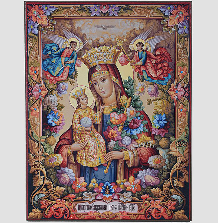 Ікона Нев’янучий цвіт як символ безсмертя Діви Марії та Христоса